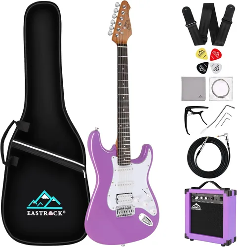 Miniatura 14 de EASTROCK Kit de guitarra eléctrica de tamaño completo de 39 pulgadas para principiantes con amplificador de 10 W, bolsa, cejilla, correa