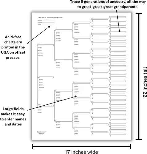 Miniatura 2 de EASYGENIE 10 GRANDE PRINT Gráficos de Pedigrí de seis generaciones para ascendencia Formularios de genealogía de calidad de archivo