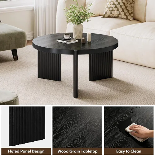 Miniatura 5 de Luoxiao Mesa auxiliar, mesas de centro redondas de 27.5 pulgadas para sala de estar, moderna mesa central acanalada negra, mesa decorativa circular