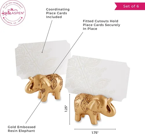 Miniatura 3 de Kate Aspen Lucky Golden Elephant - Portatarjetas de lugar, soportes para fotos, recuerdos de fiesta, decoraciones de boda india, tarjetas