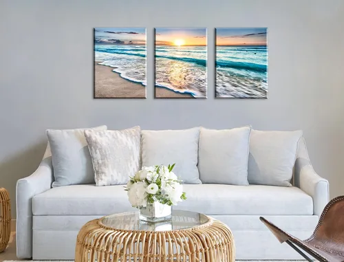 Miniatura 7 de 3 piezas de decoración del océano, decoración moderna de playa para baño, arte de pared para sala de estar, decoración de playa para el hogar