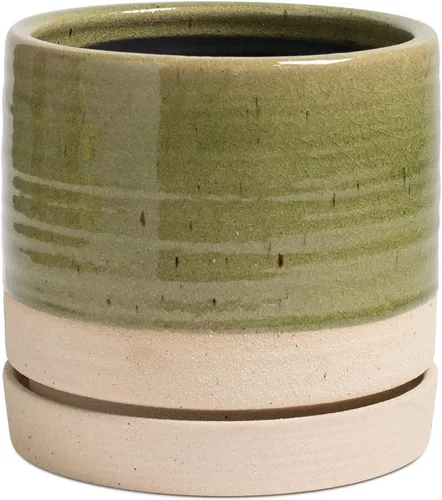 Miniatura 16 de HERDUK Macetas para plantas de 6 pulgadas, maceta de cerámica con orificio de drenaje y platillo, maceta cilíndrica redonda para Azul aguamarina