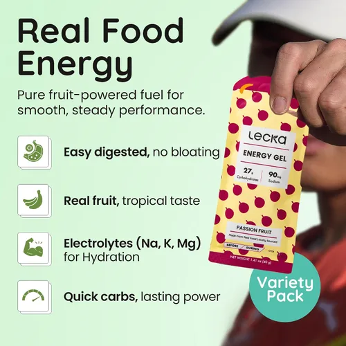 Miniatura 2 de Lecka Paquete variado de gel energético, 0.78-0.95 oz de carbohidratos, fruta real, sin maltodextrina, vegano, sin gluten, combustible para correr
