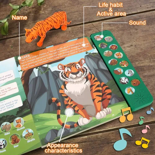 Miniatura 2 de Tudoccy Juguetes de figuras de animales de safari - 13 figuras realistas de animales salvajes de plástico y libro de sonido para niños - juguetes