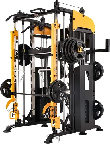 Altas Strength Máquina Smith 3061B con brazos de palanca ajustables, relación de polea 2:1, sistema de gimnasio en casa, estante para sentadillas de
