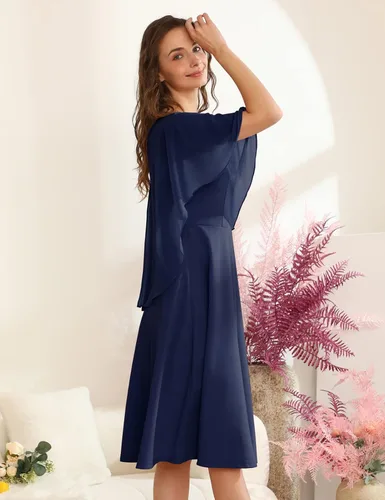 Miniatura 3 de HomRain Vestido de capa sin mangas para mujer con superposición de gasa, vestido formal de cóctel para invitada de boda
