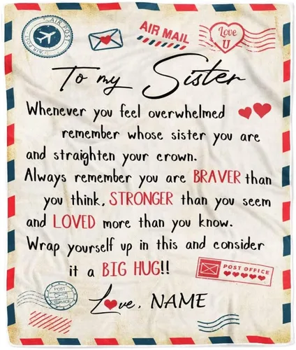 Miniatura 21 de Manta personalizada con texto en inglés «To My Sister from Brother I Love You Hugs» (texto en inglés) con texto en inglés «To My Sister», «I Love