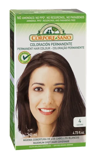 Corpore Sano Color permanente para el cabello: no contiene: PPD, amoníaco, resorcinol, parabenos.Igual que Naturvital (~ 4 Castaño)