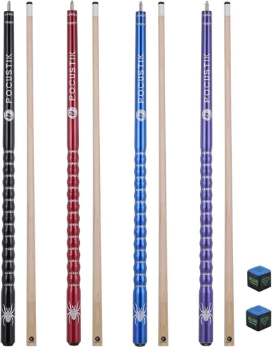 Juego de 4 tacos de billar de arce canadiense de 58 pulgadas con agarre ergonómico y punta de 0.512 in, palo de piscina profesional en 4 colores y 4