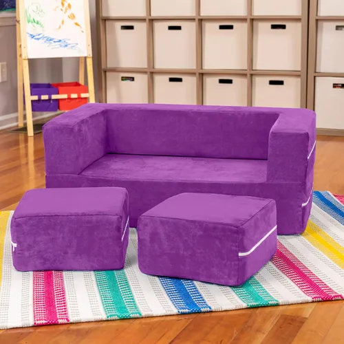Miniatura 9 de Jaxx Zipline - Sofá biplaza modular y otomana para niños, tumbona plegable, color carbón Carbón vegetal