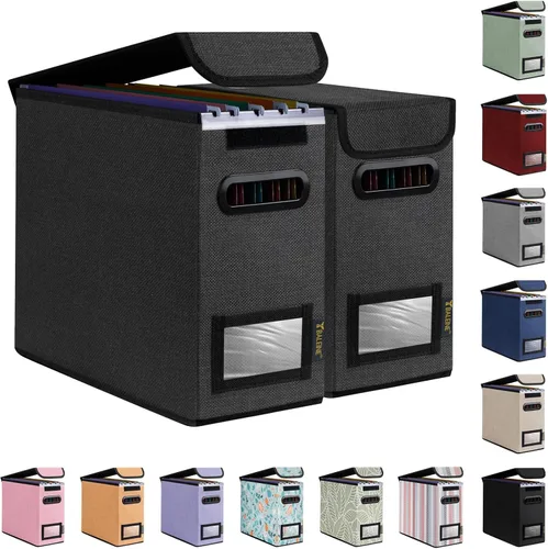 Miniatura 62 de Caja organizadora de archivos Baleine con tapa, organizador de carpetas de archivos plegable con deslizador de plástico, caja de carpetas