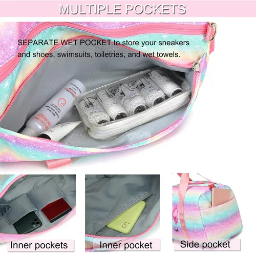 Miniatura 4 de Bolsa de lona para adolescentes, bolsa de gimnasio deportiva con compartimentos para zapatos y ropa húmeda, para baile, natación, pijamadas, durante