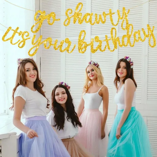 Miniatura 6 de BEISHIDA Pancarta "Gold Go Shawty It's Your Birthday" – 11.4 pies, NO DIY, pancarta de feliz cumpleaños con temática de hip hop con purpurina, Oro