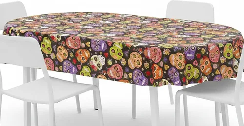 Miniatura 11 de Newbridge Mantel de vinilo con parte trasera de franela para fiesta y fiesta de calavera de azúcar, mantel de vinilo con máscara de esqueleto otomí