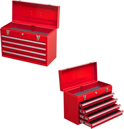 Miniatura 7 de Caja de herramientas de metal de 4 cajones, caja de herramientas portátil de acero con cierre de pestillo de metal y bloqueo de llave, bandeja