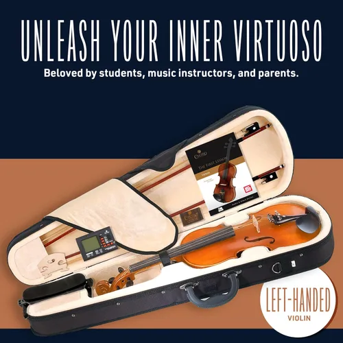 Miniatura 2 de Cecilio Juego de violín 4/4 de tamaño completo violín para zurdos de madera maciza de ébano con cuerdas D'Addario Prelude Juego completo con barniz
