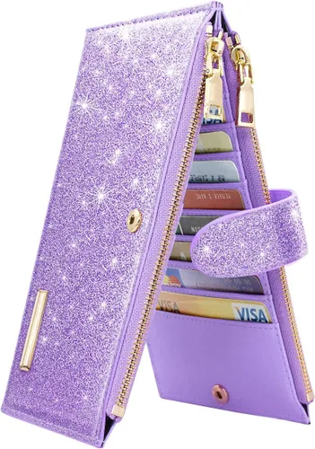 Miniatura 13 de Billetera de mujer con bloqueo RFID de gran capacidad, organizador multitarjetas, billetera plegable para mujer con bolsillo con cremallera