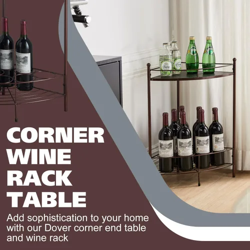 Miniatura 2 de Kings Brand Furniture - Mesa auxiliar de esquina con estante de almacenamiento, estante de almacenamiento de vino para 7 botellas, bronce
