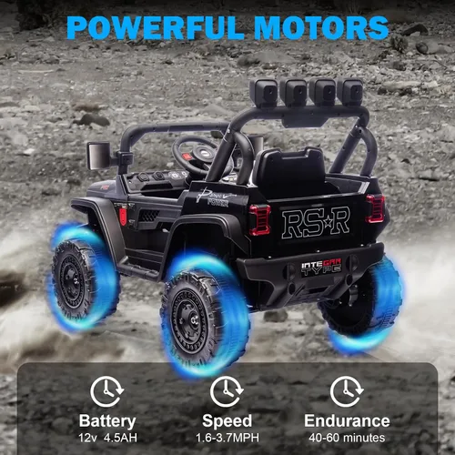 Miniatura 2 de RunFast Auto de paseo para niños de 12 V con control remoto para padres, juguetes eléctricos para niños de 3 a 5, 3.7 mph de velocidad máxima, Negro
