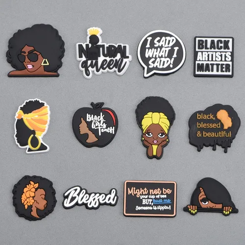 Miniatura 3 de UNN Dijes de zapatos negros para decoración de zuecos, para niños, niñas, adultos, mujeres, regalos de cumpleaños, suministros de fiesta