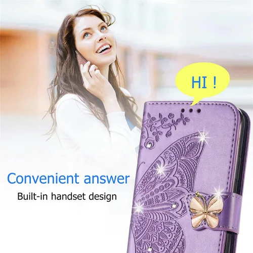 Miniatura 5 de CCSmall Funda tipo cartera para Xiaomi Redmi 10A para mujeres y niñas, con diseño floral en relieve de mariposa de PU de cuero con ranura