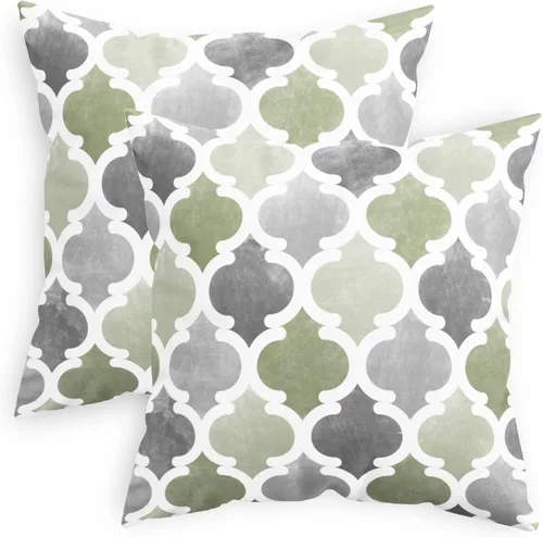 Miniatura 12 de CaliTime Juego de 2 fundas de almohada decorativas de forro polar degradado con cadena geométrica enrejada cuadriculada para sofá, cama, sofá