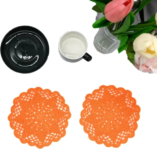 Miniatura 22 de Juego de 2 manteles individuales de encaje con diseño de flores huecas de ganchillo, manteles individuales de encaje para taza de té, aniversario