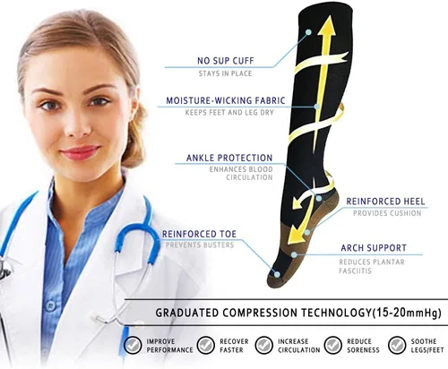 Miniatura 3 de Calcetines de compresión graduados de cobre, 6 pares de calcetines de compresión antifatiga hasta la rodilla para hombres y mujeres, medias de Negro
