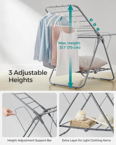 Miniatura 4 de SONGMICS Escurridor de ropa pequeño, plegable de 2 niveles, ahorro de espacio, para ropa pequeña, toallas, baño, balcón, 17.3 x 39.8 x 19.7 Blanco