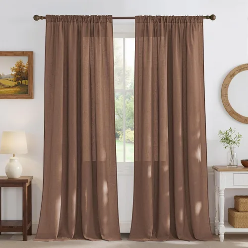 Miniatura 37 de NICETOWN - Cortinas gruesas de lino para sala de estar, juego de 2 paneles, con trabilla trasera/bolsillo para barra y cinta de pliegues, privacidad