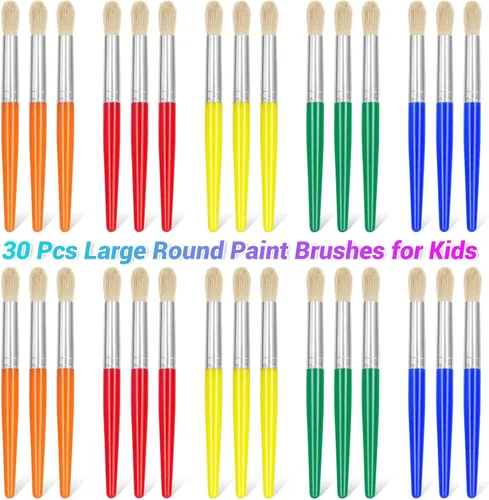 30 pinceles de pintura, pinceles redondos de anezus para niños, para el aula, juego de pinceles de pintura para retoque preescolar guardería,