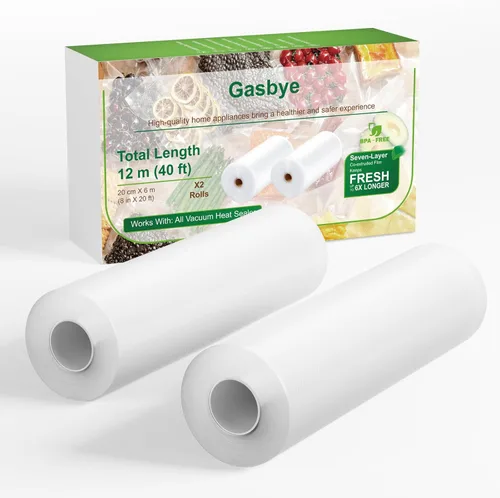 Gasbye Bolsas selladoras al vacío, paquete de 2 rollos de 8 pulgadas x 20 pies, grado comercial sin BPA, tamaño personalizado duradero para