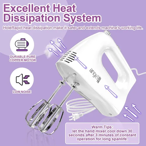 Miniatura 5 de Batidora de mano, batidora de mano portátil de cocina de 400 W con botón de expulsión, 5 velocidades y 5 accesorios de acero inoxidable, batidores