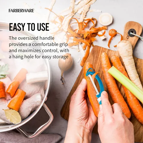 Miniatura 5 de Farberware Euro Peeler, un esencial de cocina para pelar rápida y fácilmente productos, chocolate, quesos y más, cuenta con agujero para colgar