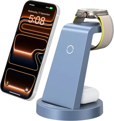 Miniatura 12 de Estación de carga 3 en 1 para iPhone, cargador inalámbrico para iPhone 17 16e 16 15 14 13 12 11 X Pro Max y Apple Watch - Estación de carga