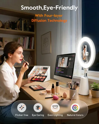 Miniatura 5 de Anillo de luz para maquillaje y grabación de video, anillo de luz de escritorio de 11 pulgadas con soporte de 13.5 pulgadas y soportes