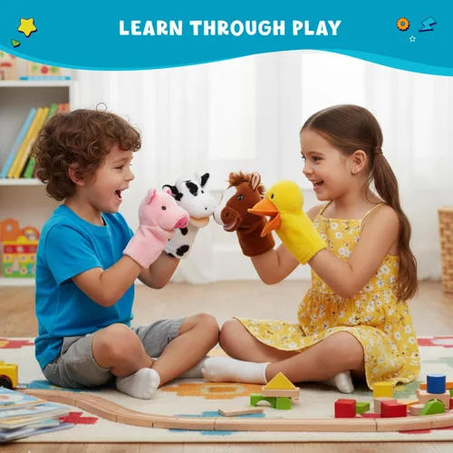 Miniatura 5 de Get Ready Kids Juego de marionetas de animales de granja, 4 marionetas grandes de 12 pulgadas para niños pequeños, incluye cerdo, pato, vaca