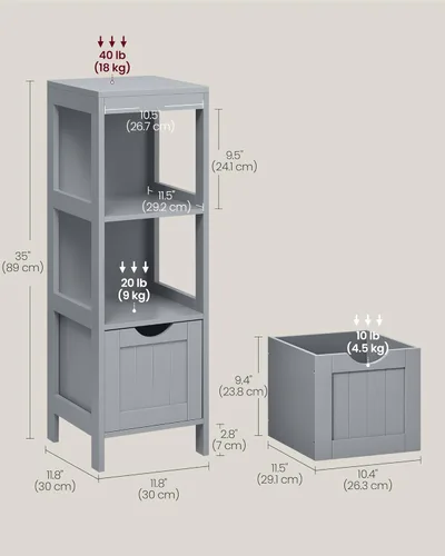 Miniatura 3 de VASAGLE - Gabinete de piso de baño, organizador de almacenamiento de baño, unidad de esquina multifuncional, 2 cajones, 35 pulgadas de altura, gris