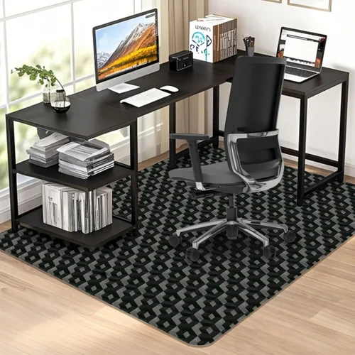 Tapete para silla de oficina para suelo de madera dura, 63 x 51 pulgadas, tapete de PVC negro extra grande con patrón 3D, tapete para silla de