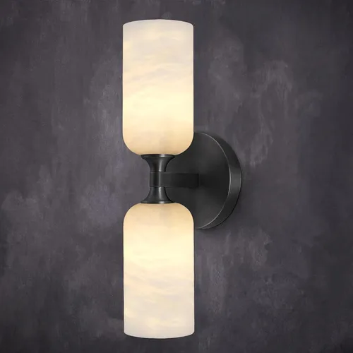 Miniatura 17 de Apliques de pared de alabastro español natural de 12 pulgadas, modernas luces doradas de latón para espejo de baño, lámpara de pared E12 con Latón