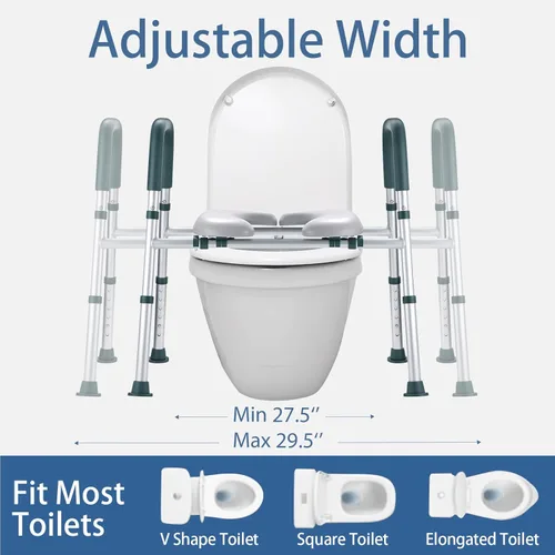 Miniatura 3 de Asiento de inodoro elevado con asas, elevador de asiento de inodoro elegible para personas mayores con altura y ancho ajustables, asiento de inodoro