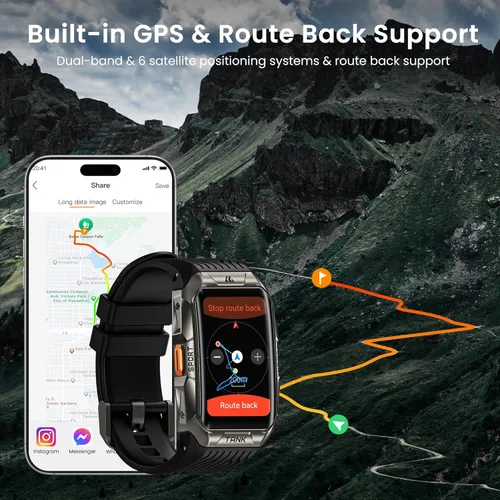Miniatura 5 de Reloj inteligente GPS para hombres y mujeres, vidrio curvado 3D, cuerpo completo de acero inoxidable, 6 posicionamientos satelitales, brújula, 164.0