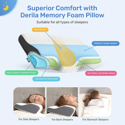 Miniatura 4 de Derila Almohada cervical de espuma viscoelástica y almohada refrescante
