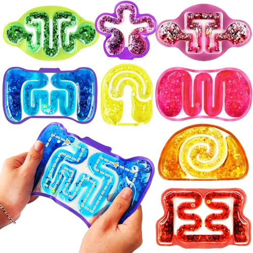 Paquete de 8 juguetes de apretar para niños, tubo sensorial blando con cuentas de laberinto, gominola colorida, lentejuelas brillantes, juguetes
