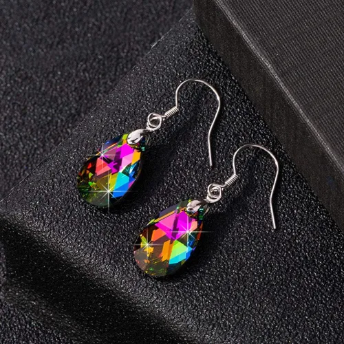 Miniatura 28 de Aretes colgantes de cristal austriaco con forma de lágrima para mujer, joyería hipoalergénica de plata de ley 925