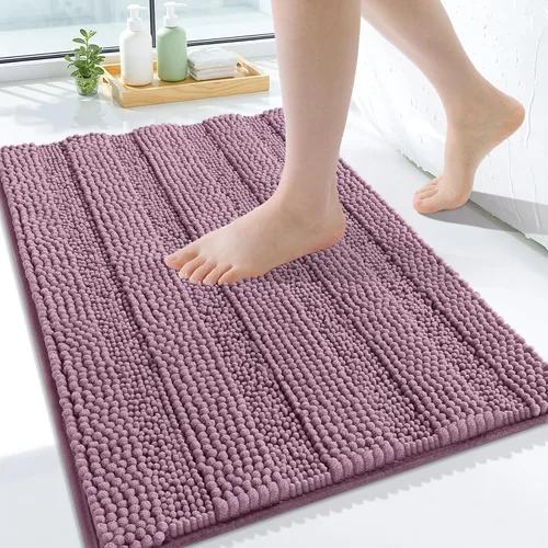 Miniatura 67 de Grandaily Alfombras de baño de felpilla a rayas de 24 x 16 pulgadas, extra gruesas y suaves, absorbentes, parte trasera de goma, alfombra de ducha