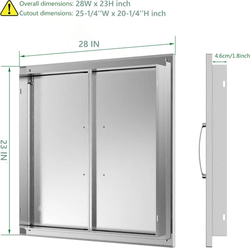 Miniatura 2 de Puertas de cocina para exteriores, 28 pulgadas de ancho x 23 pulgadas de alto, puertas de acceso dobles para barbacoa, puertas de acero inoxidable