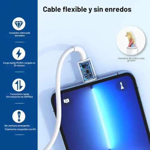 Miniatura 4 de Cargador rápido para iPhone, 20W [Certificado Apple MFi] USB Tipo C Bloque de Carga Rápida Power Delivery Cargador Lightning con Cable Lightning
