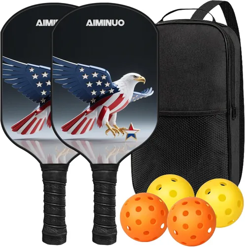 Palas de pickleball de fibra de vidrio, juego de paletas de pickleball ligeras de 0.63 pulgadas para hombres, mujeres, niños, interiores y exteriores