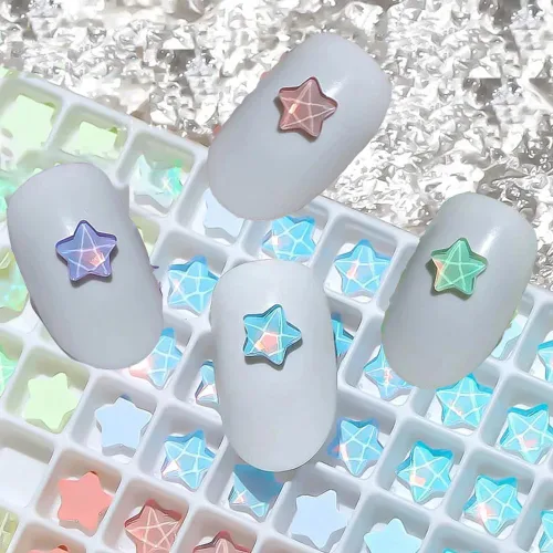 Miniatura 7 de 50 piezas de encantos de uñas con estrellas y gemas, diamantes de imitación de estrellas para uñas, encantos de uñas con estrellas, encantos